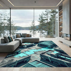 Industrial Aqua Splatter Geometric Landscape Rug