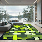 Abstract Woven Lime and Forest Grid Rug