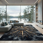 Distressed Silver Gold Compass Rose Medallion Rug