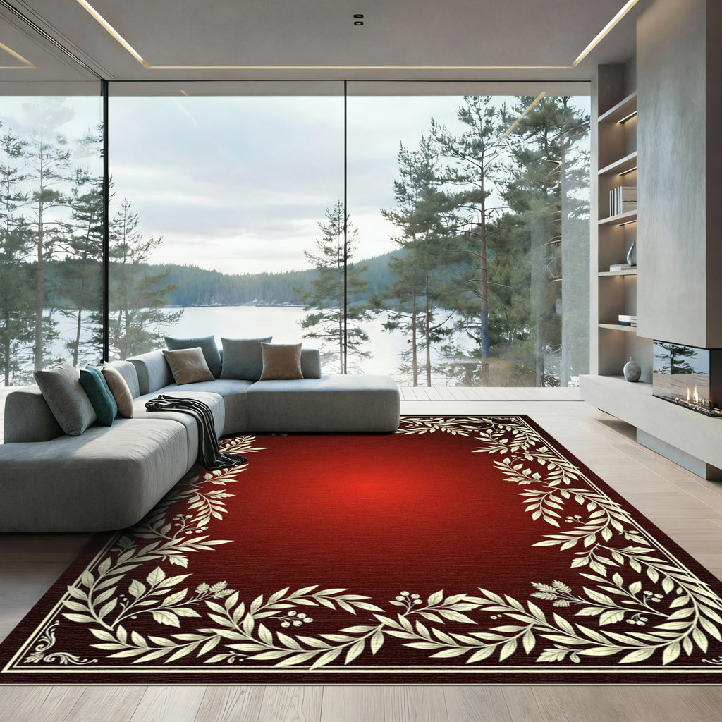 Red Gradient Leafy Border Rug