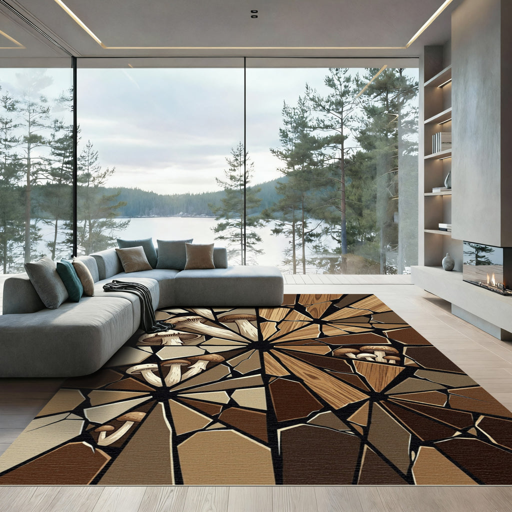 Brown Earthy Mushroom Mosaic Rug