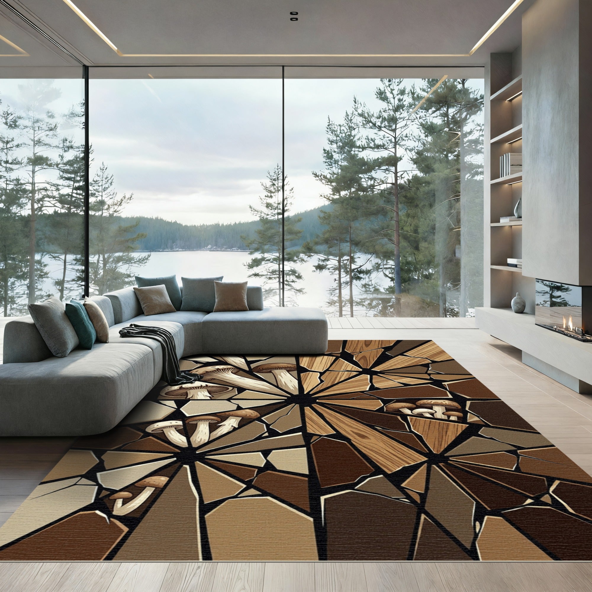 Brown Earthy Mushroom Mosaic Rug