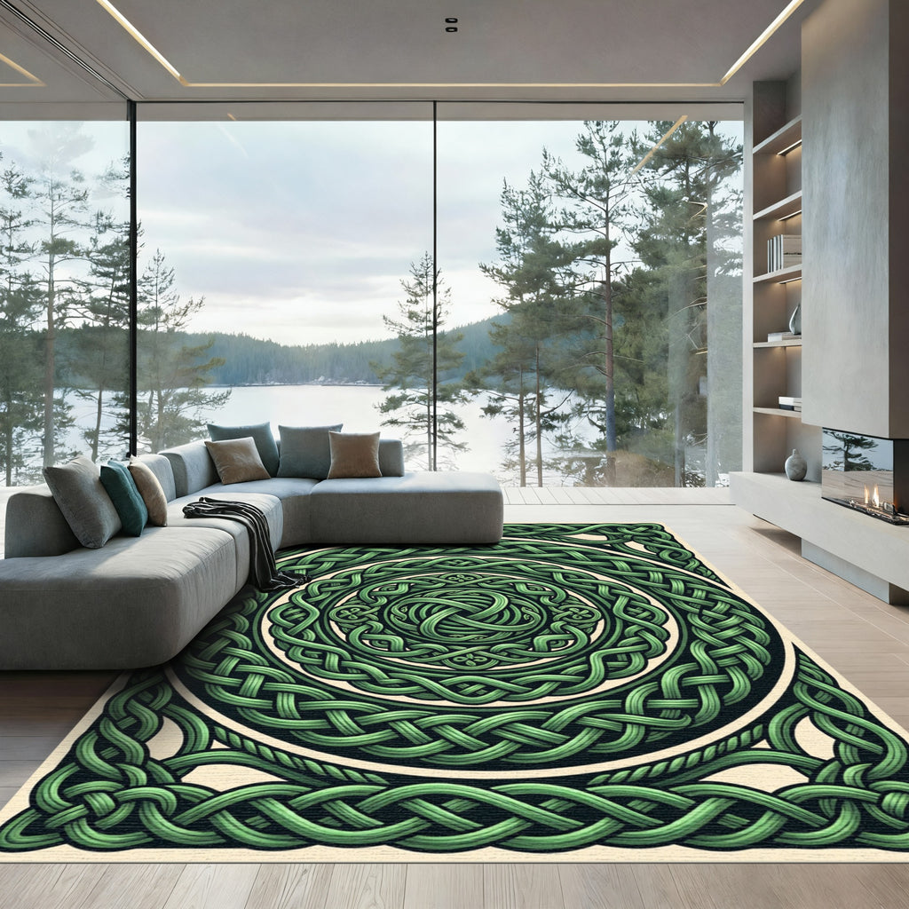 Emerald Celtic Knot Circular Interlace Rug