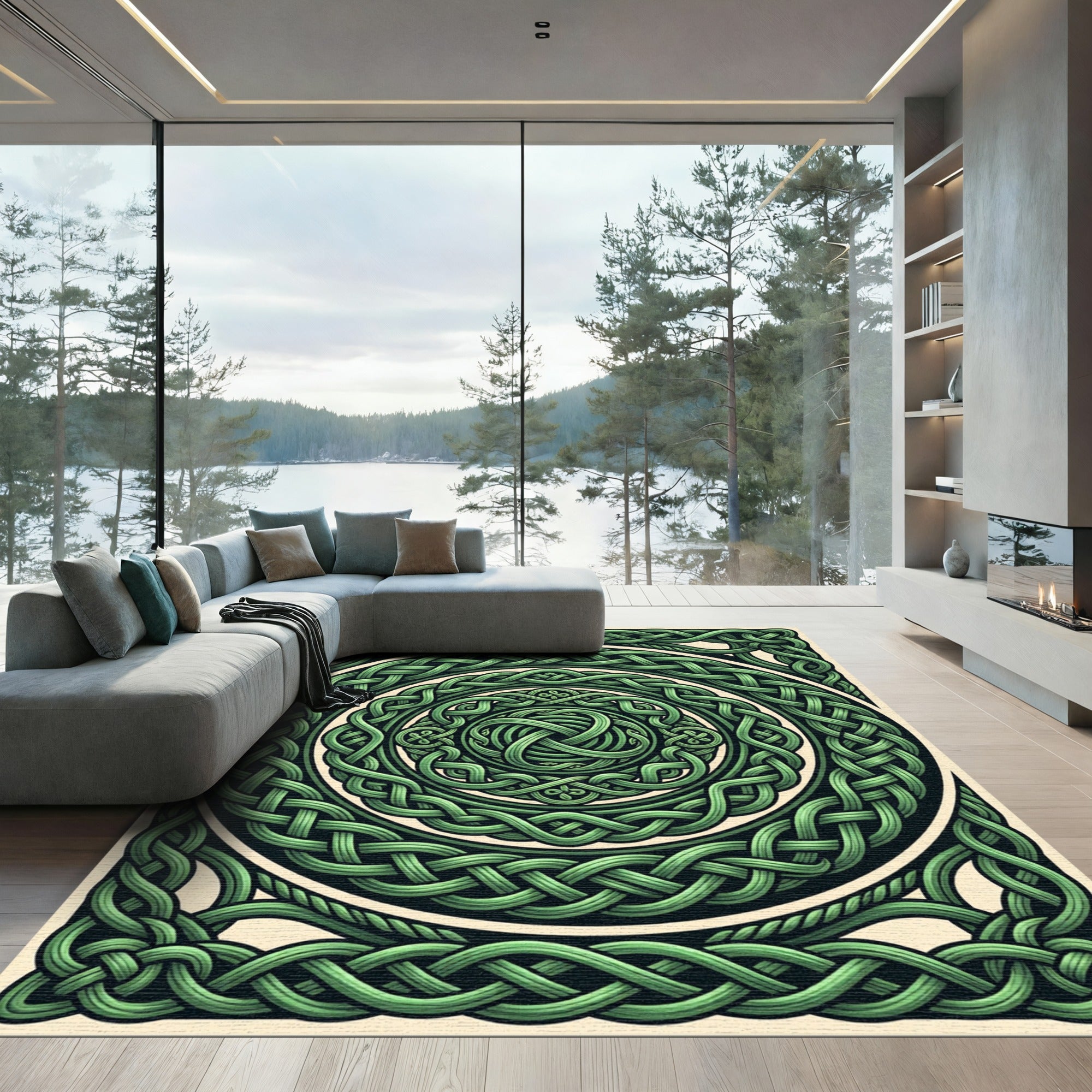 Emerald Celtic Knot Circular Interlace Rug