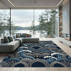Indigo Wave Sea Shell Arched Accents Rug