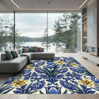 Blue and Yellow Floral Delft Tile Rug