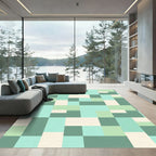 Minimalist Sage Green Geometric Blocked Rug