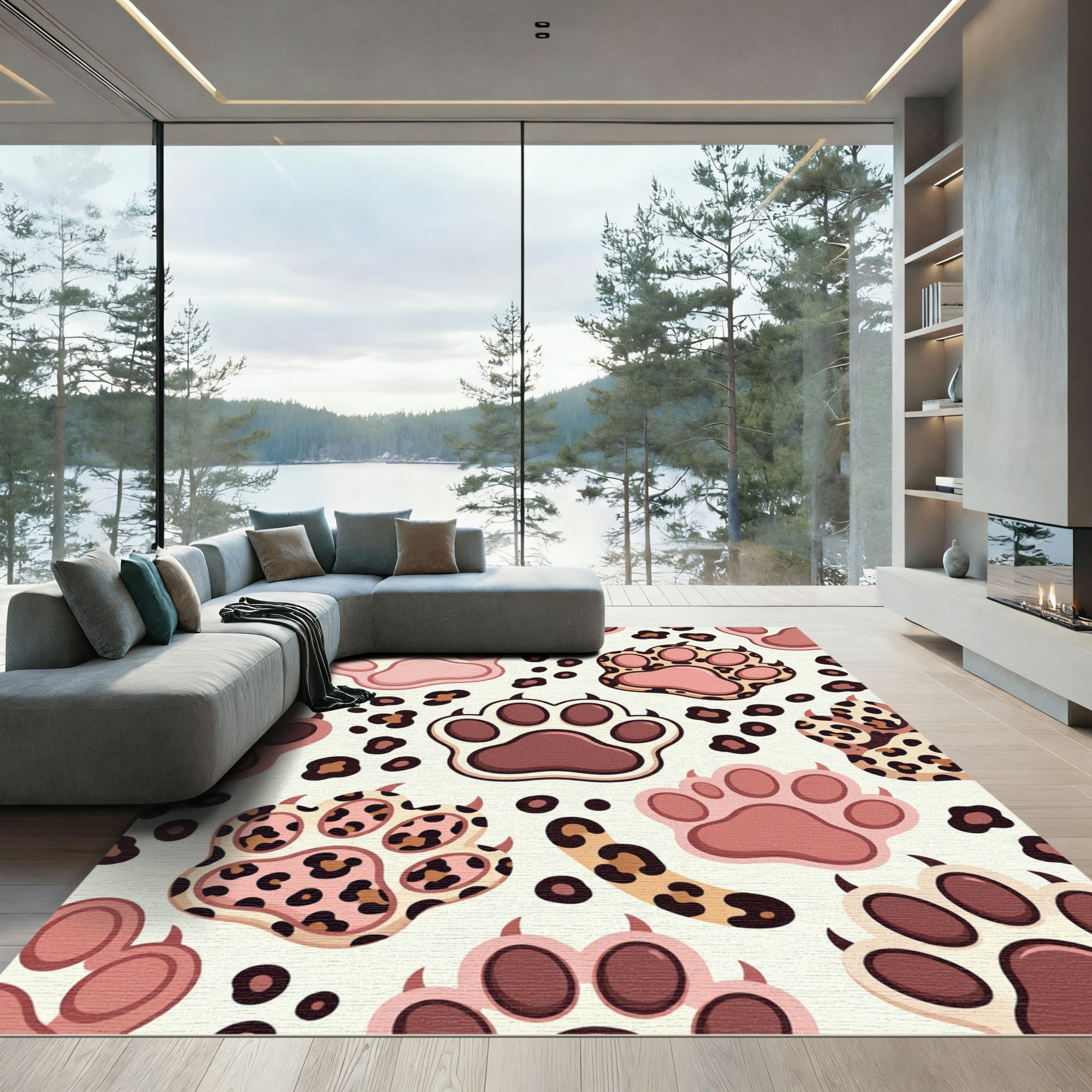 Playful Pink Leopard Animal Paw Rug