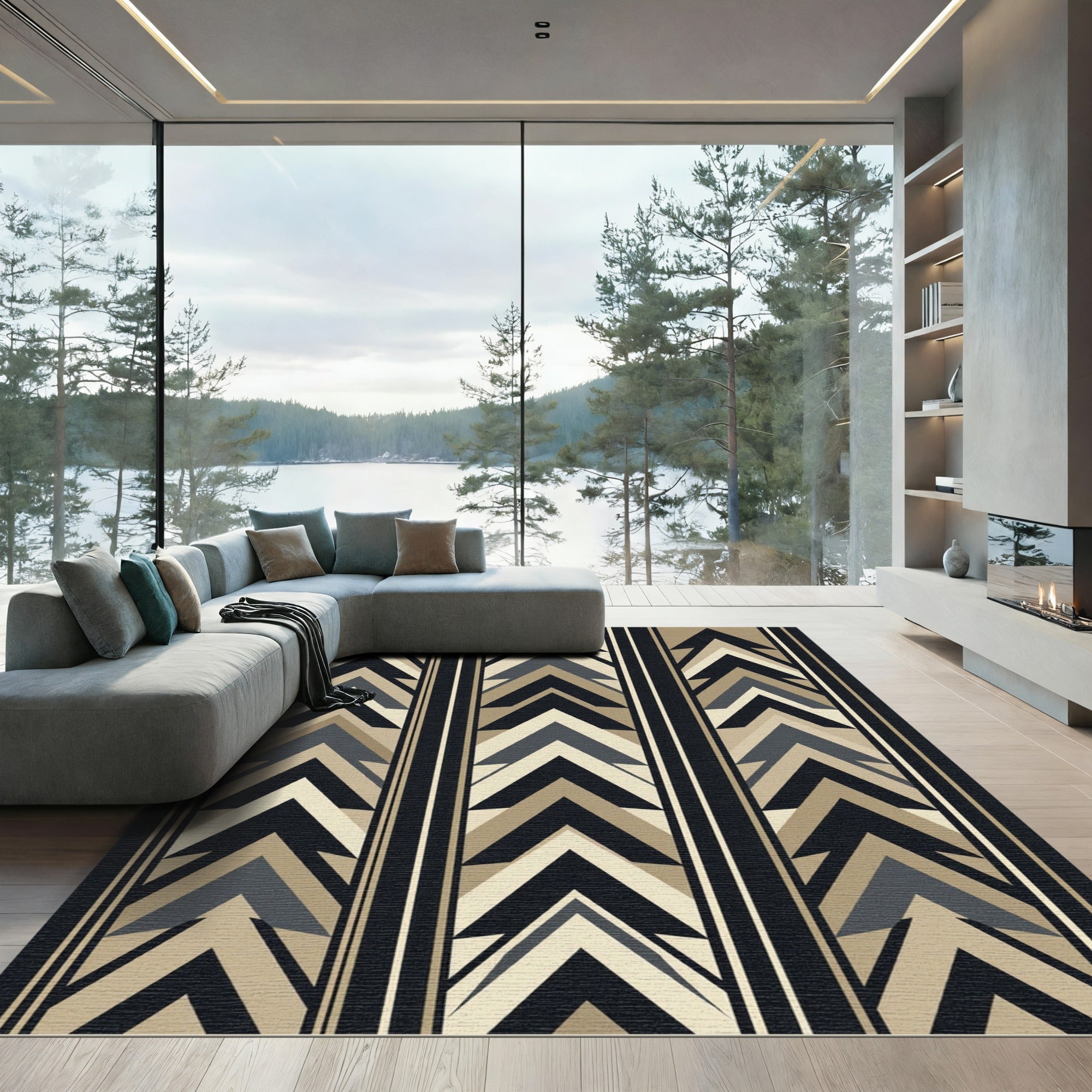 Geometric Chevron Stripe Neutral Rug