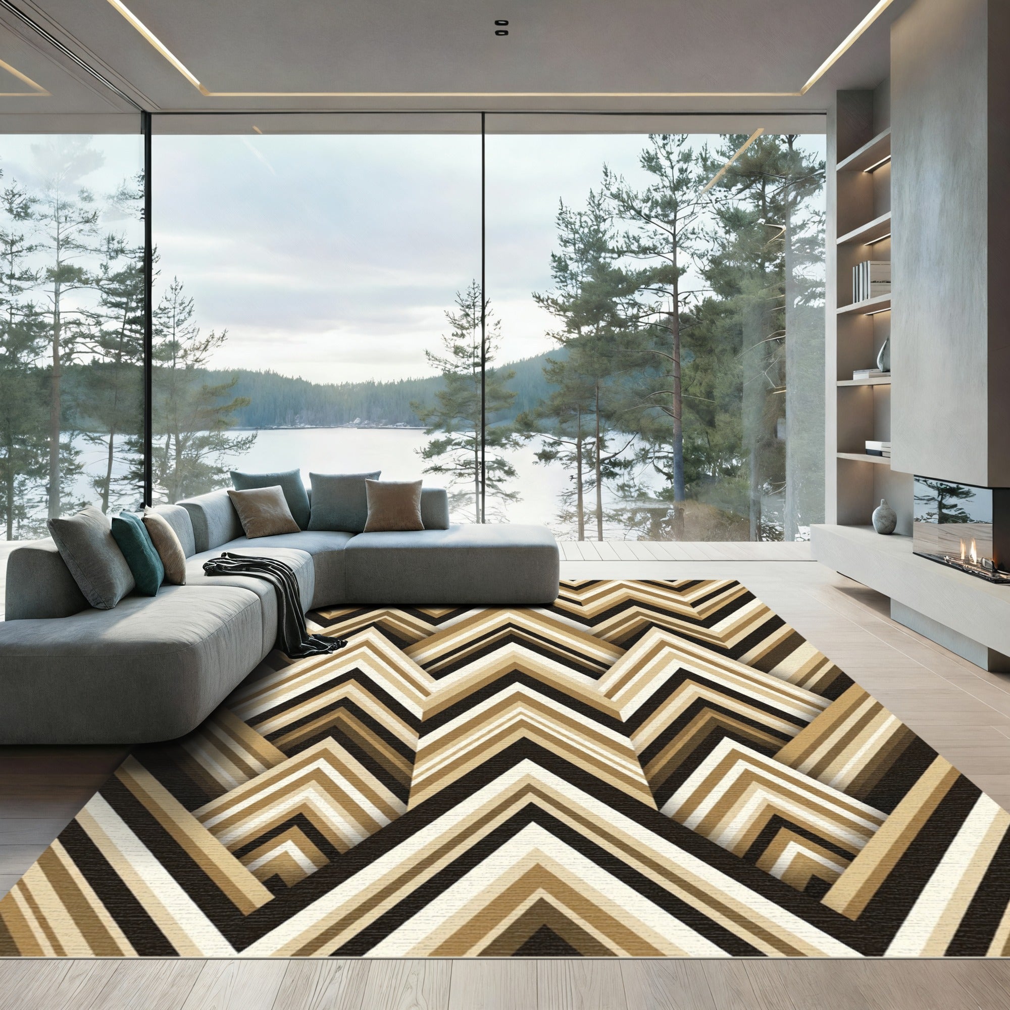 Golden Brown Gradient Chevron Layers Rug