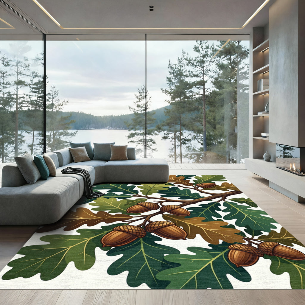 Oak Leaves and Acorns Botanical Cluster Rug