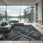 Monochrome Silver Tribal Diamond Geometric Rug