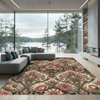 Vintage Rose Floral Damask Scroll Rug