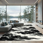 Black Ink Wash Cloud Swirl Rug