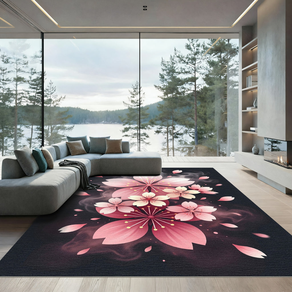 Pink Cherry Blossom Spring Swirls Rug