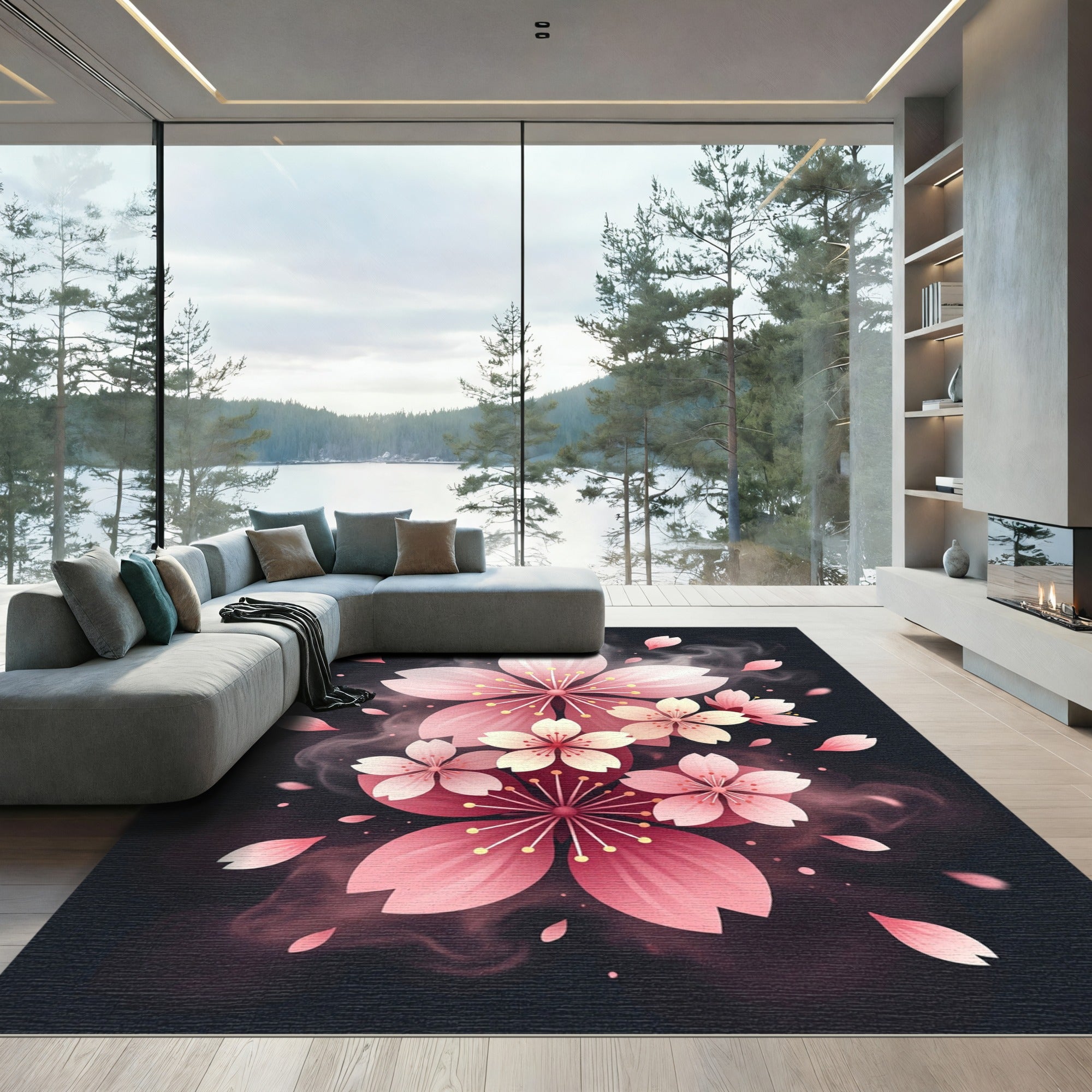 Pink Cherry Blossom Spring Swirls Rug