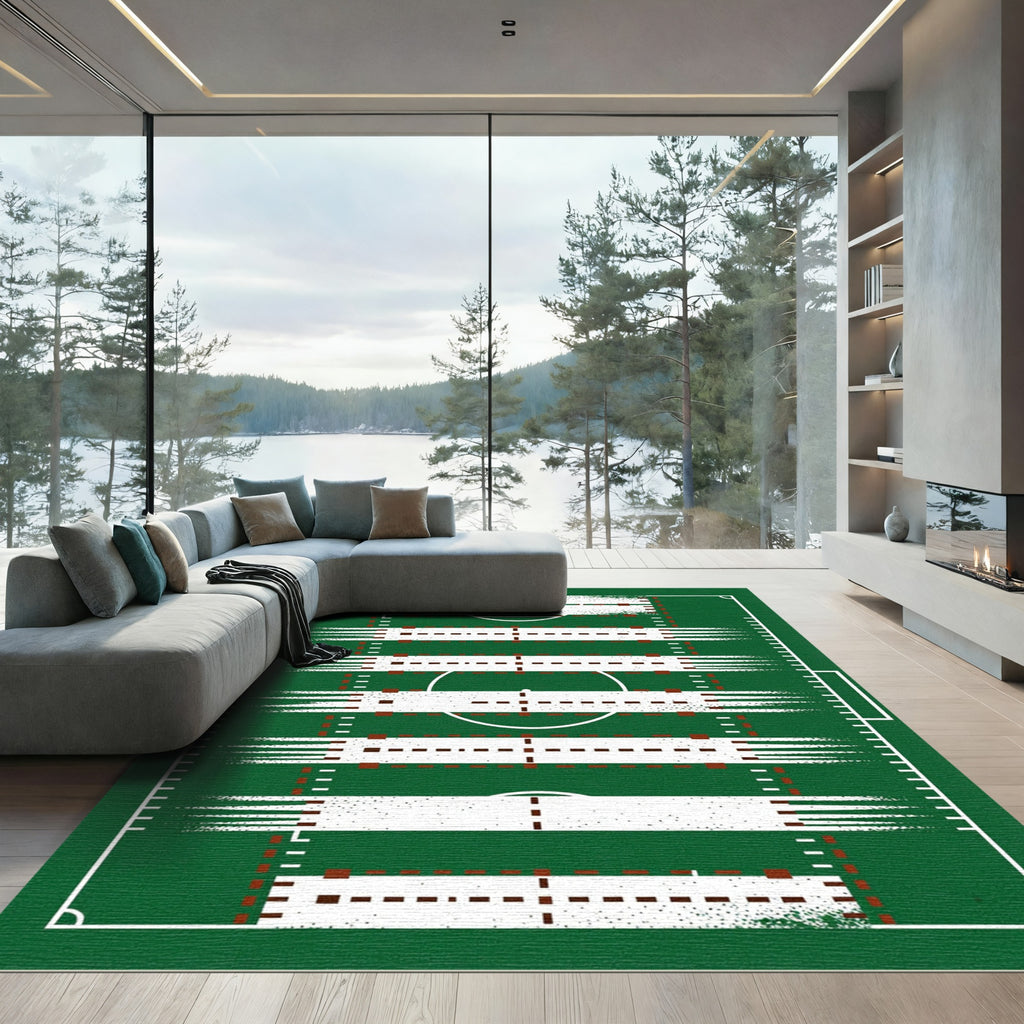 Emerald Field Line Athletic Graphic Rug