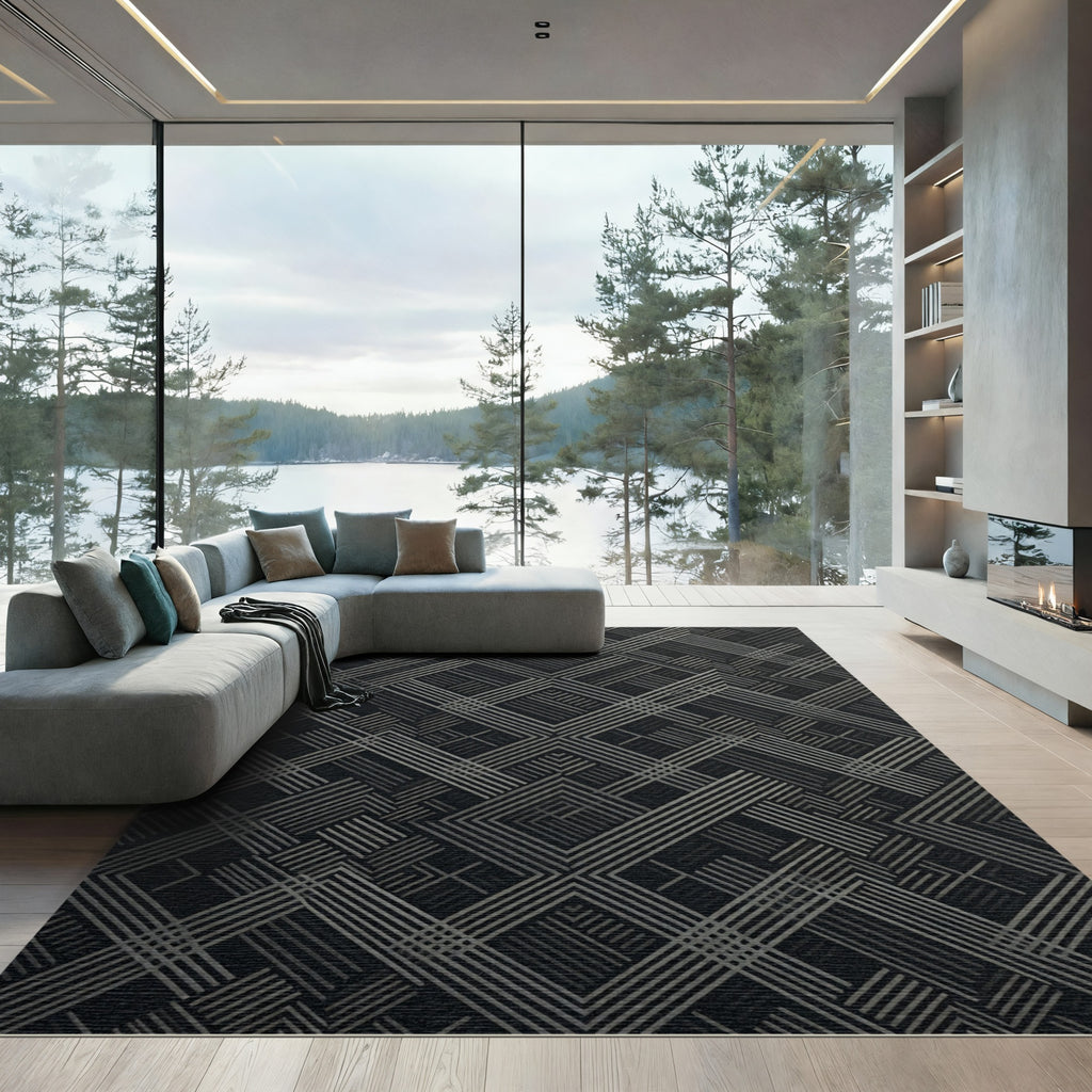 Sophisticated Gray Geometric Intersecting Lines Rug