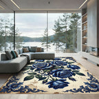 Deep Blue Floral Vintage Accent Rug