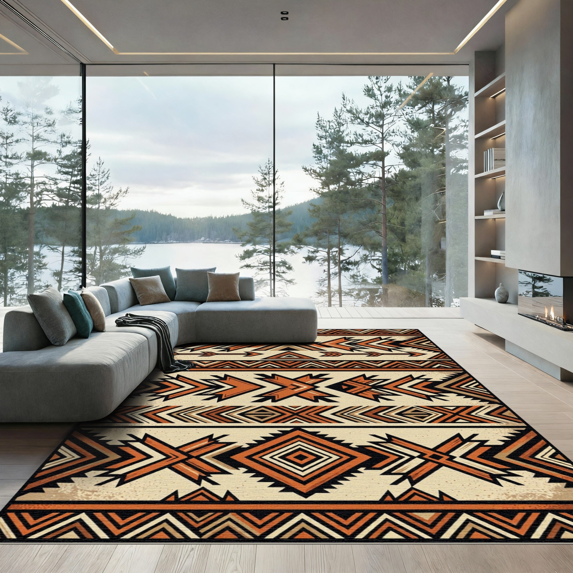 Earthy Southwest Geometric Terracotta Chevron Rug