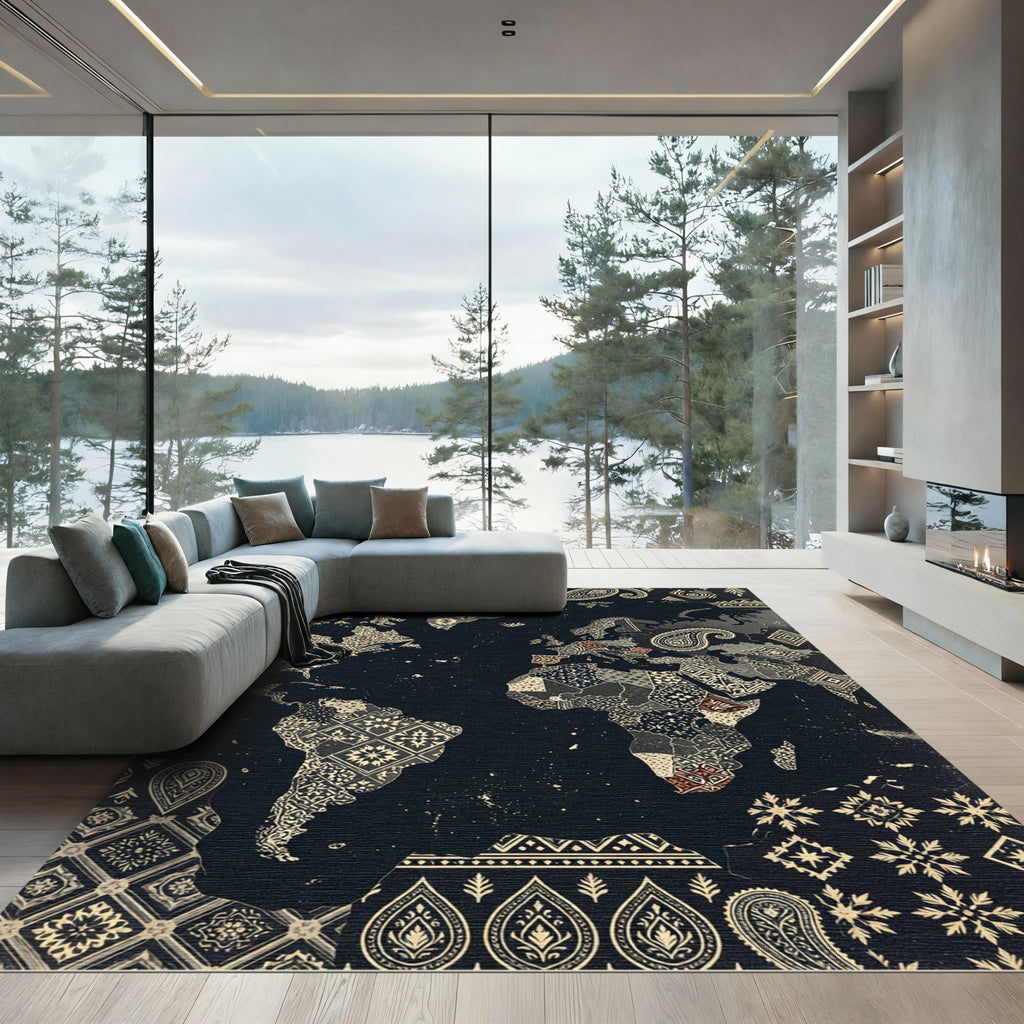 Global Patchwork Map Paisley Accents Rug