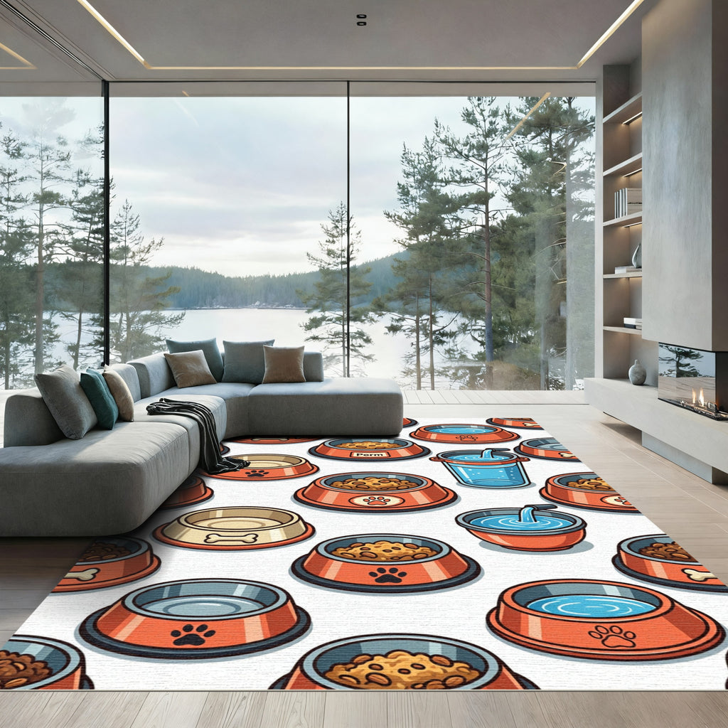 Orange Pet Food Bowl Seamless Artwork Rug