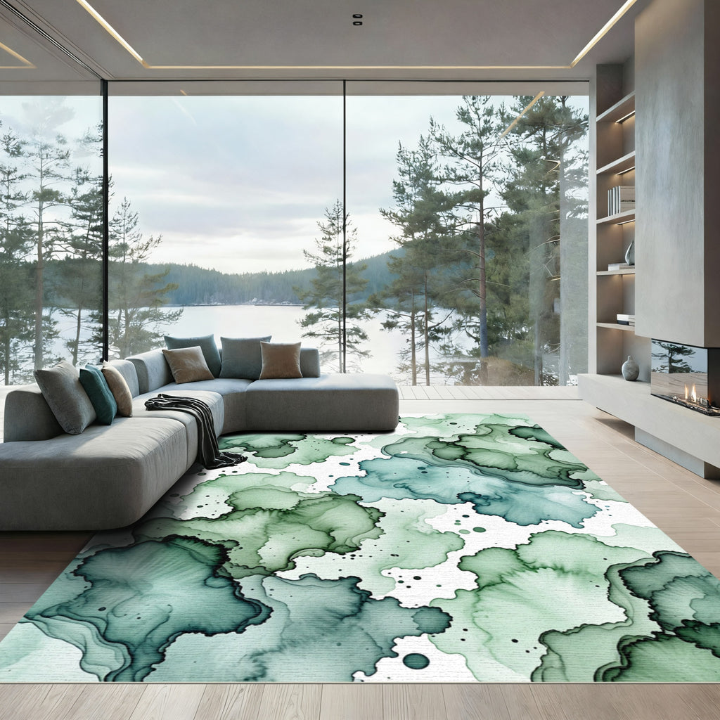 Teal Emerald Organic Ink Wash Rug