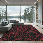 Gothic Pomegranate Damask Burgundy Area Rug