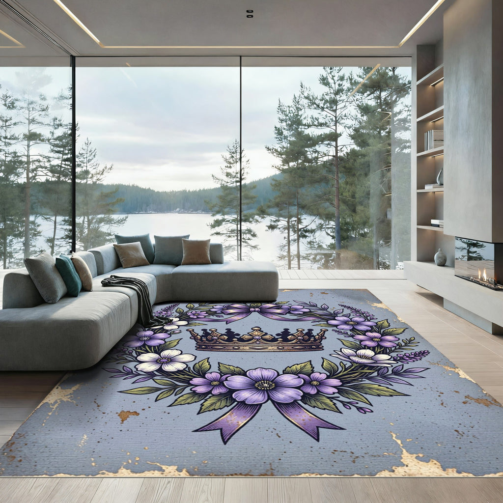Noble Crown Purple Floral Wreath Rug