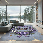 Noble Crown Purple Floral Wreath Rug