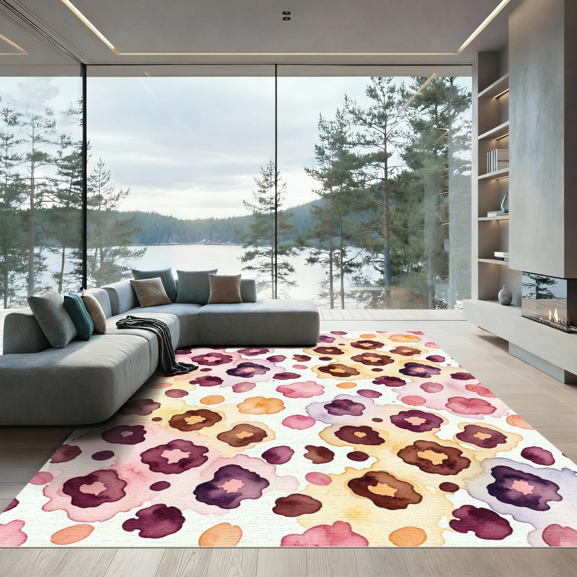 Watercolor Floral Animal Spot Overlay Rug