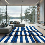 Bold Navy and White Vertical Stripes Rug