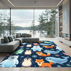 Playful Winter Arctic Animal Navy Backdrop Rug
