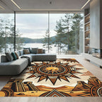 Golden Sun Pyramid Geometric Earthy Area Art Rug