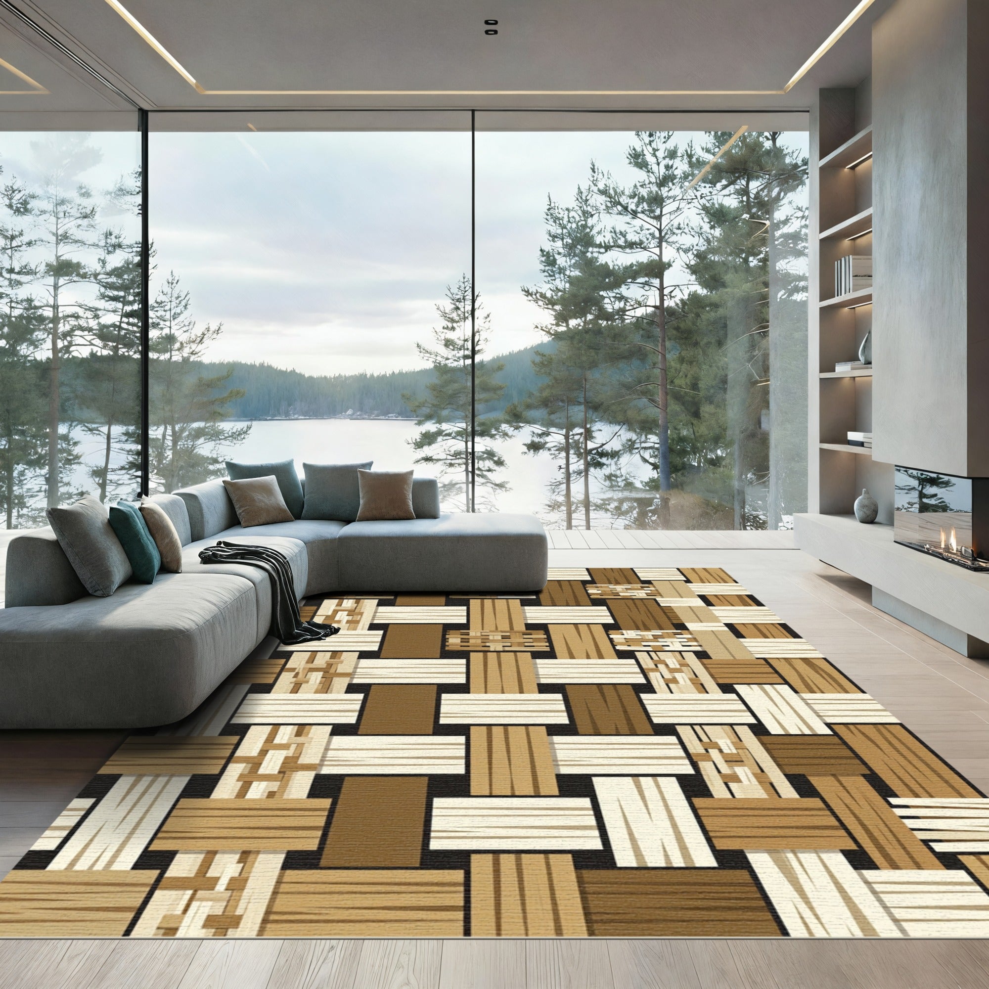 Woven Wood Plank Rectangles Rug