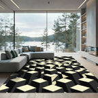 Monochrome Geometric Three Dimensional Isometric Cube Rug