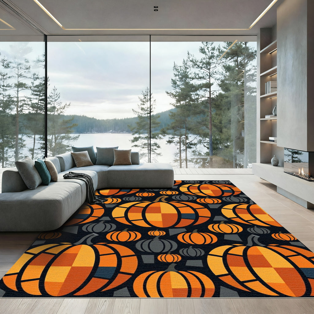 Geometric Orange Pumpkin Patch Rug