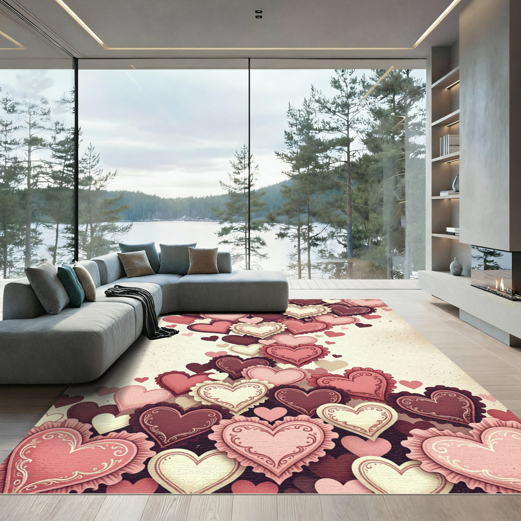 Whimsical Cascading Romantic Valentine Heart Rug