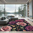 Enchanted Dark Rose Botanical Bouquet Rug
