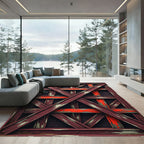 Distressed Red Crosshatch Geometric Rug