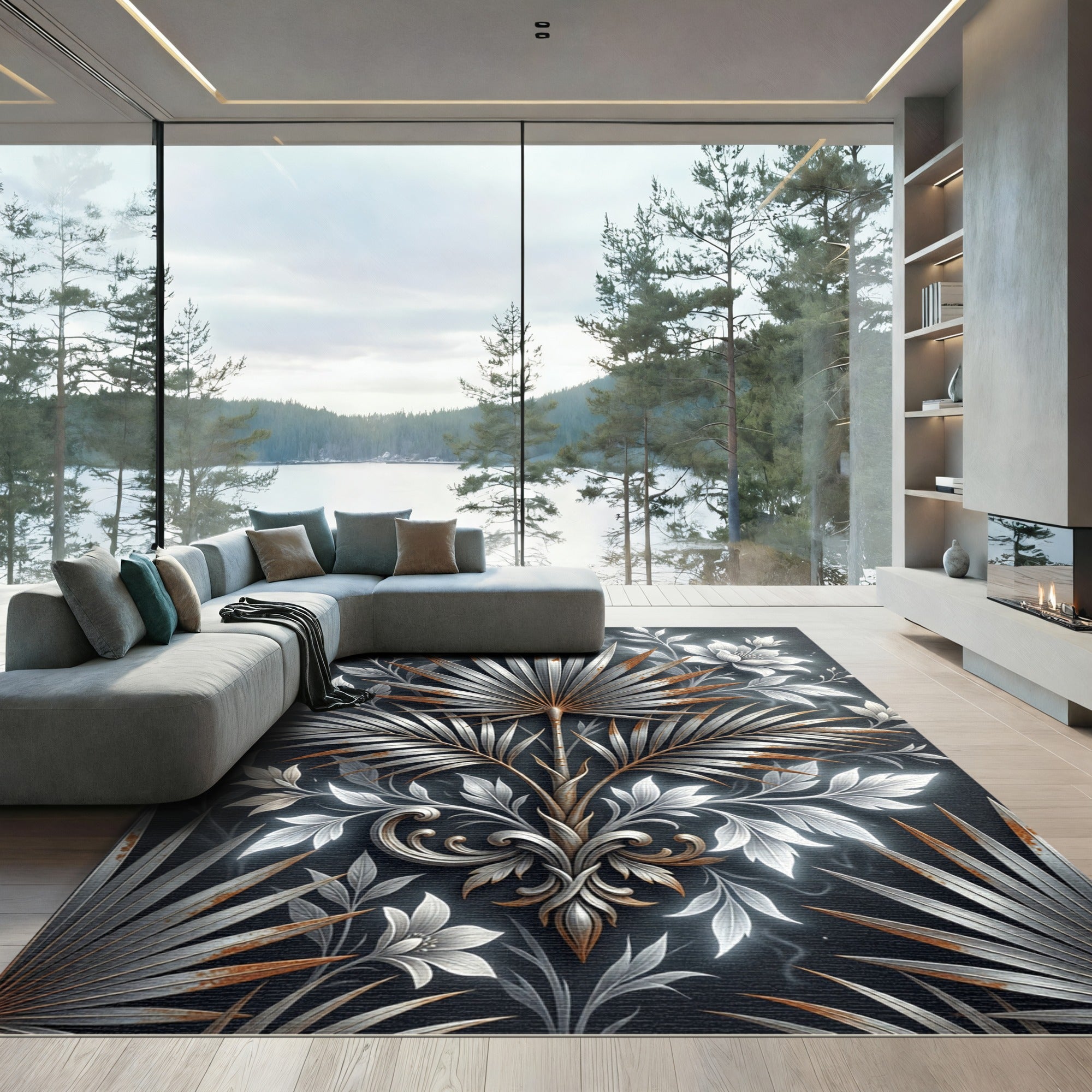 Antique Silver Floral Foliage Rug