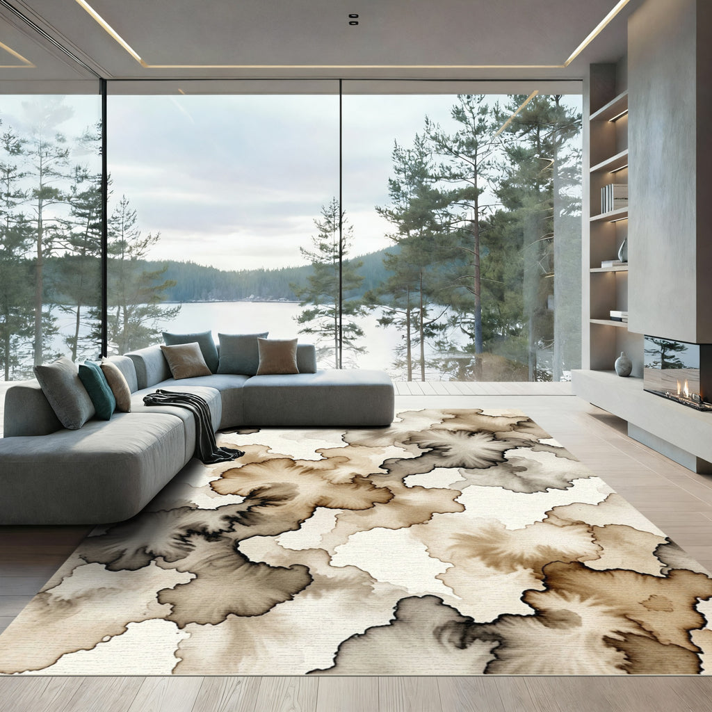 Earthy Brown Watercolor Cloud Shapes Rug