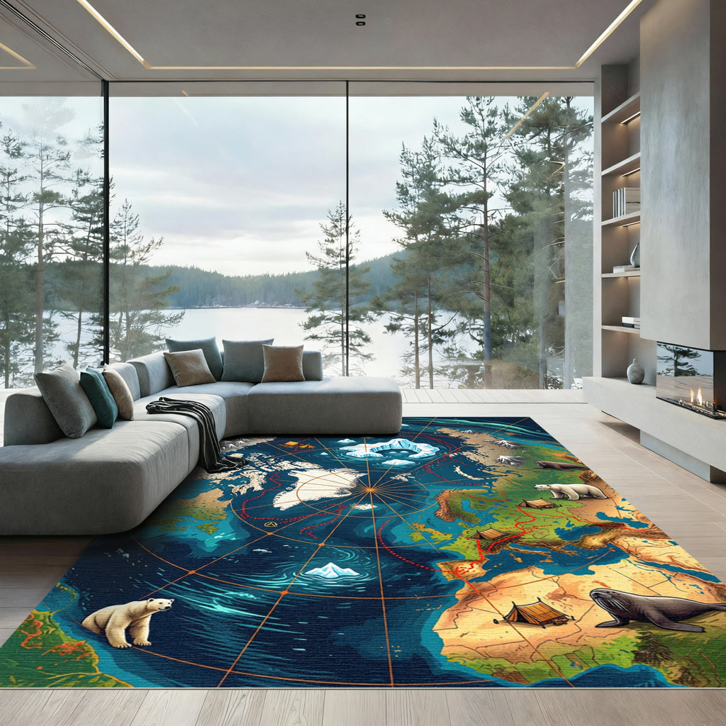 Arctic Globe Animals and Icebergs Rug