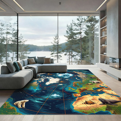Arctic Globe Animals and Icebergs Rug