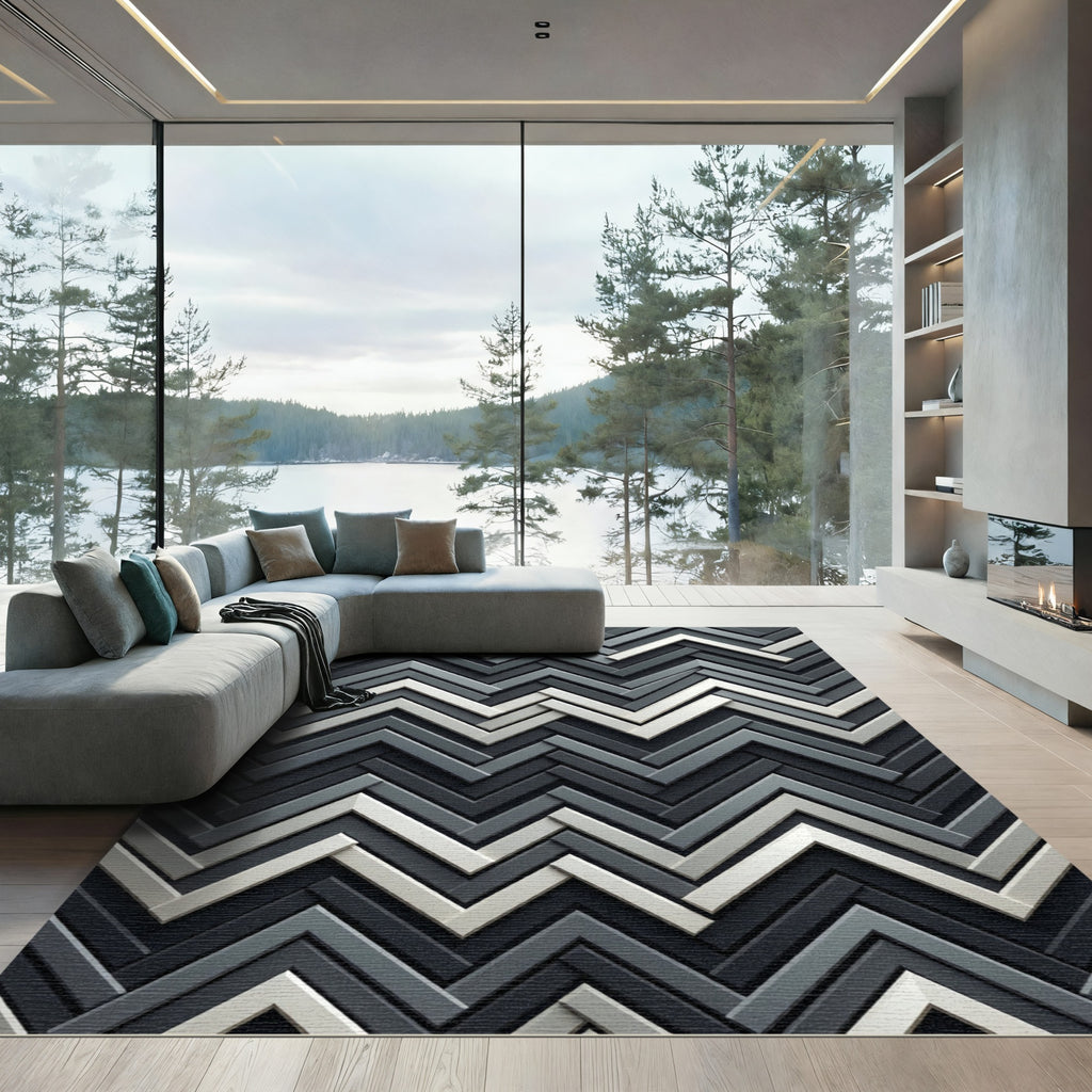 Charcoal Gray Chevron Interlock Rug