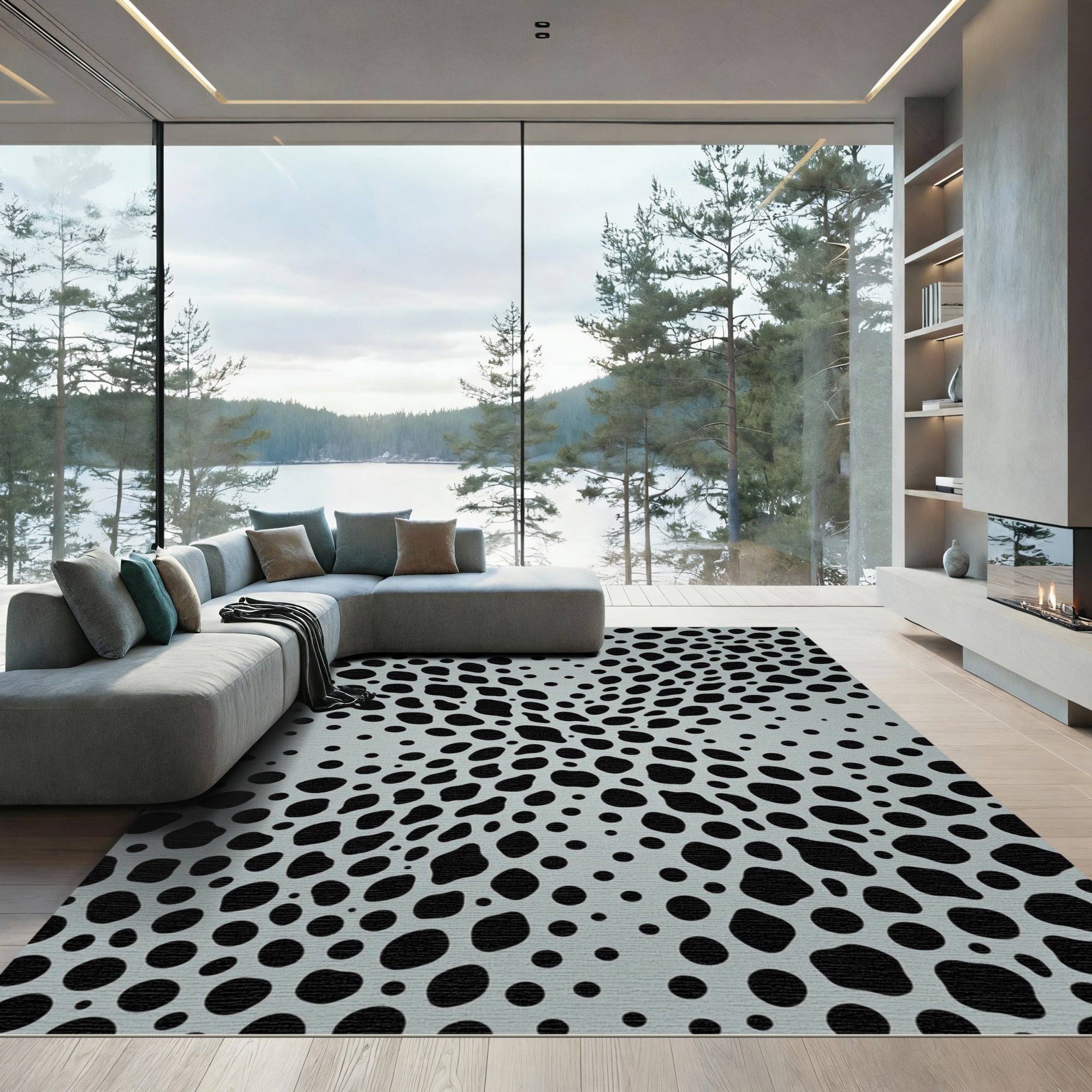 Modern Gray Organic Spotted Abstract Shape Rug