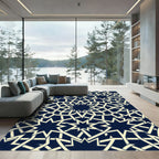 Navy Geometric Star Interlocking Lattice Rug