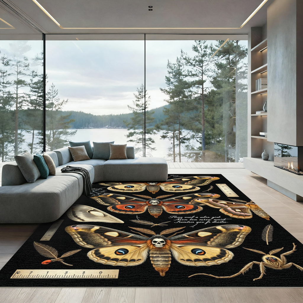 Gothic Skull Moth Entomological Black Rug