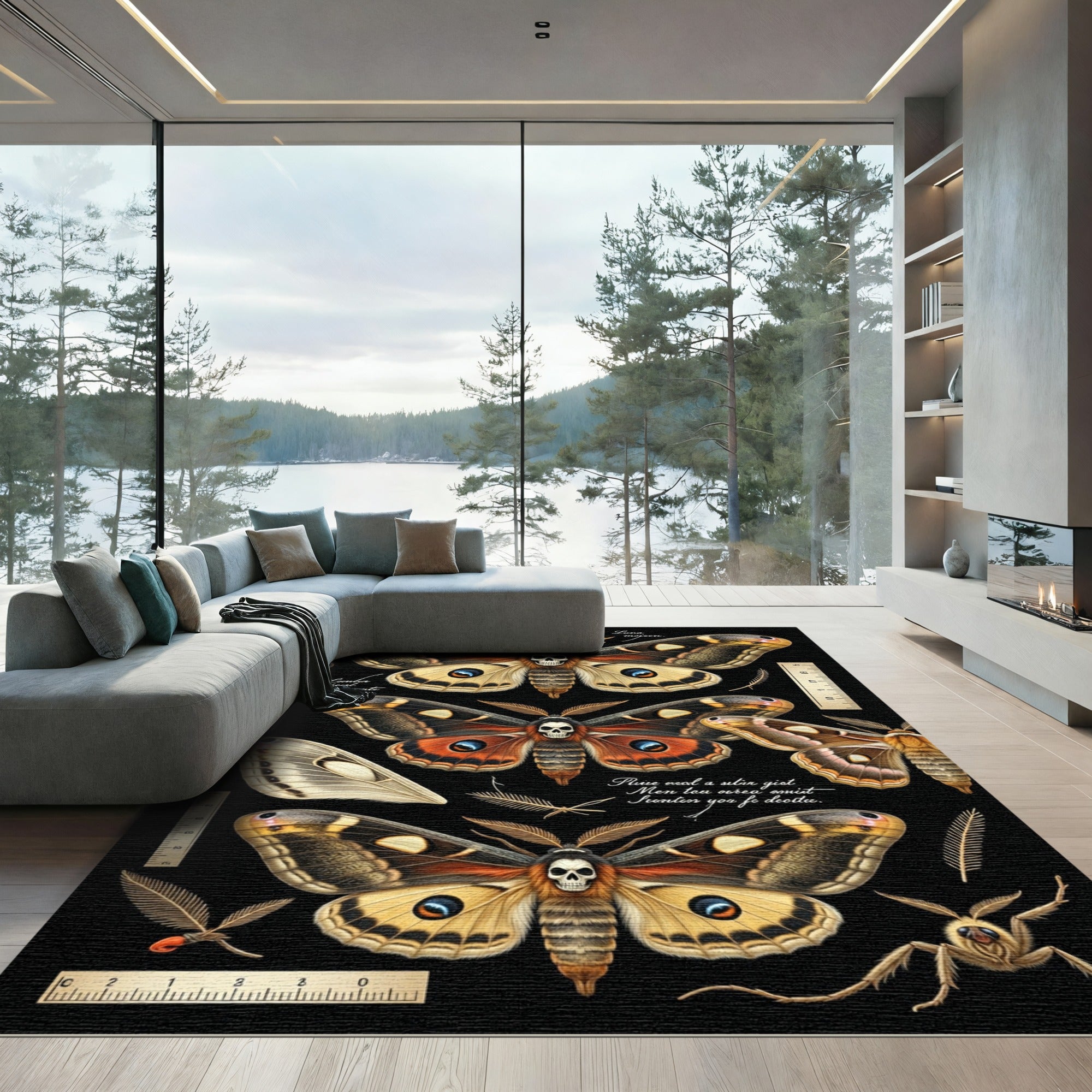 Gothic Skull Moth Entomological Black Rug