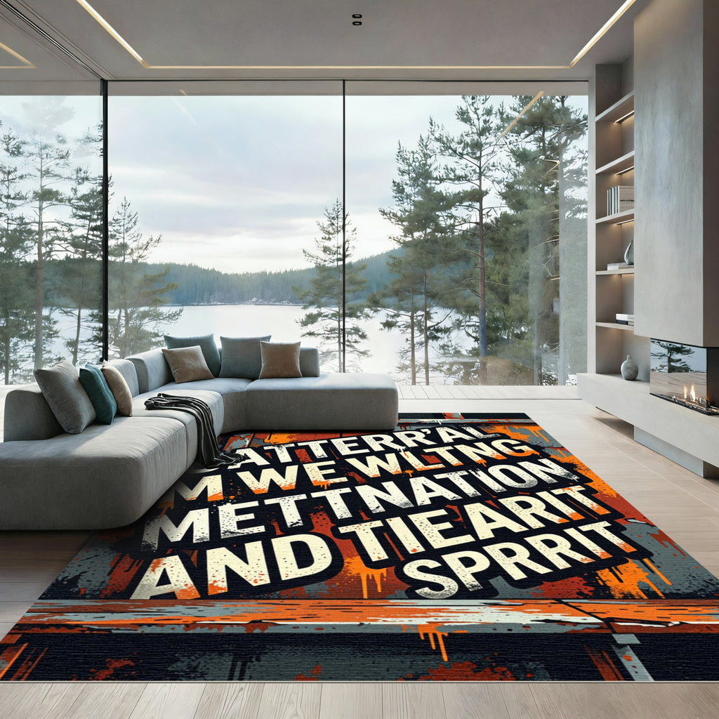 Distressed Industrial Orange Typography Urban Art Rug